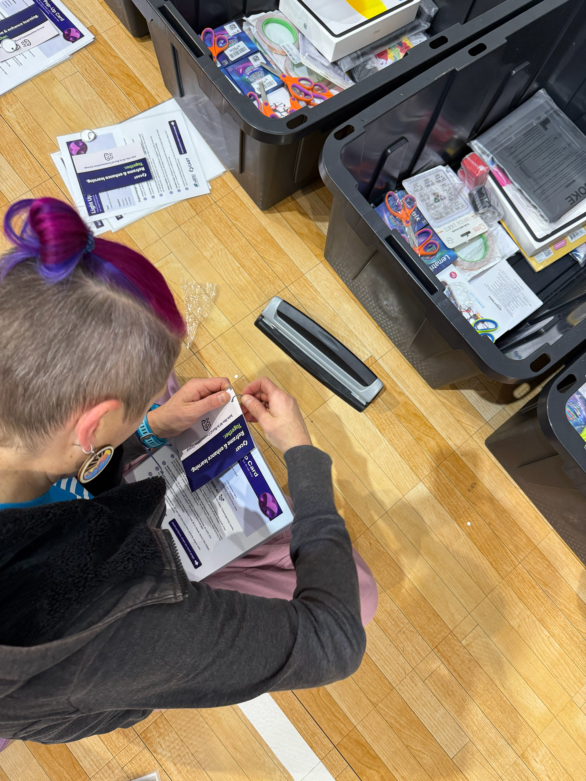 Hilary Lozar, STEM Coordinator, packing AI Field Kits for Montana Boys & Girls Clubs.